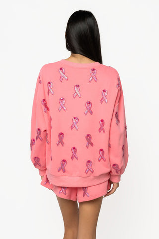 QOS Pink Breast Cancer Ribbon QOS Queen Card Sweatshirt - Boutique Bella BellaQueen of Sparkles