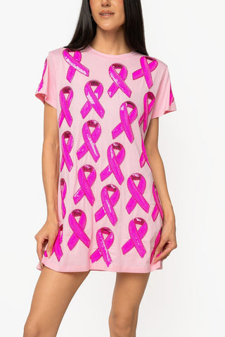 QOS Pink Breast Cancer Ribbon Tee Dress - Boutique Bella BellaQueen of Sparkles
