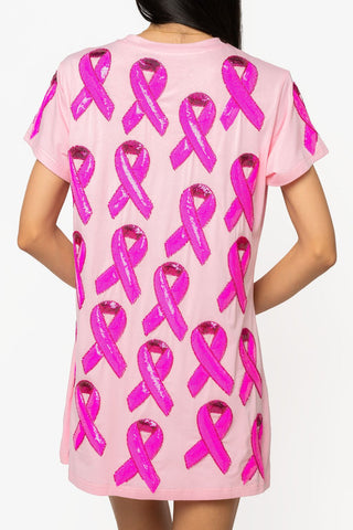 QOS Pink Breast Cancer Ribbon Tee Dress - Boutique Bella BellaQueen of Sparkles