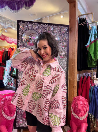 QOS Pink Gingham Christmas Tree Cookies Cotton Top - Boutique Bella BellaQueen of Sparkles