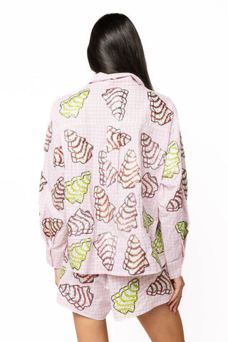 QOS Pink Gingham Christmas Tree Cookies Cotton Top - Boutique Bella BellaQueen of Sparkles