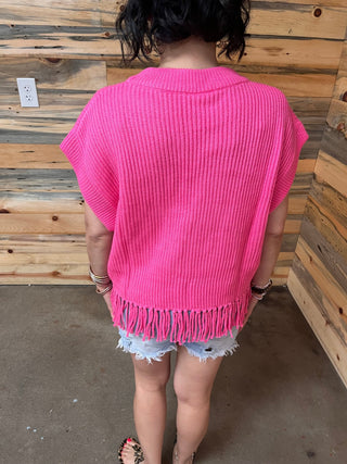 QOS - Pink 'Go Sports' Fringe Sweater Vest - Boutique Bella BellaQueen of Sparkles