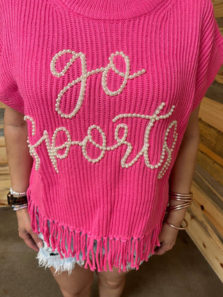 QOS - Pink 'Go Sports' Fringe Sweater Vest - Boutique Bella BellaQueen of Sparkles