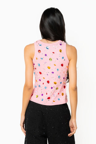 QOS Pink Jewel & Pearl Tank - Boutique Bella BellaTops