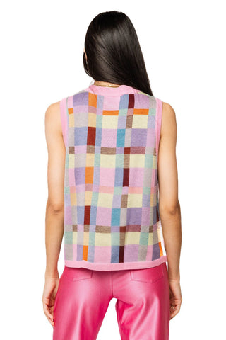QOS Pink Multi Plaid Red Wine Pouring 'Queen' Knit Vest - Boutique Bella BellaQueen of Sparkles