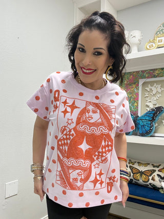 QOS Pink & Orange Polka Dot QOS Card Logo Tee - Boutique Bella BellaTee