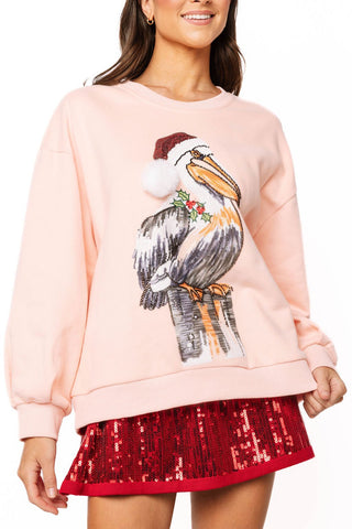 QOS Pink Pelican in Santa Hat Sweatshirt - Boutique Bella BellaQueen of Sparkles