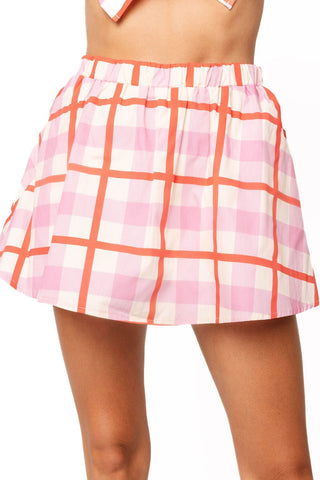 QOS Pink & Red Plaid Cotton Skirt - Boutique Bella BellaQueen of Sparkles