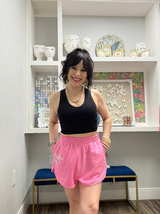 QOS Pink Scattered Rhinestone QOS Sparkle Short - Boutique Bella BellaShorts