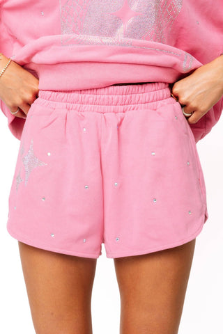 QOS Pink Scattered Rhinestone QOS Sparkle Short - Boutique Bella BellaShorts