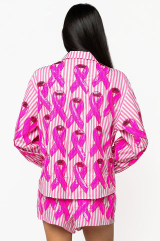 QOS Pink Striped Cotton Breast Cancer Top - Boutique Bella BellaQueen of Sparkles