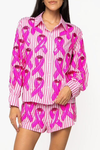 QOS Pink Striped Cotton Breast Short - Boutique Bella BellaQueen of Sparkles