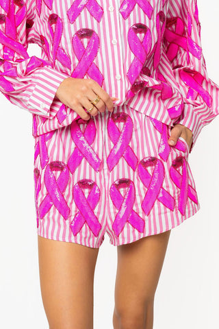 QOS Pink Striped Cotton Breast Short - Boutique Bella BellaQueen of Sparkles
