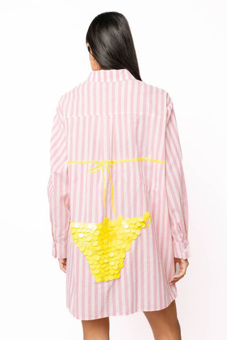 QOS Pink Striped Yellow Paillette Bikini Tunic - Boutique Bella BellaTunic