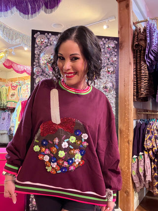 QOS Plum Floral Candy Apple Sweatshirt - Boutique Bella BellaQueen of Sparkles