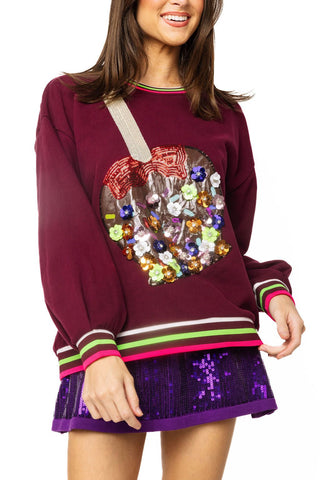 QOS Plum Floral Candy Apple Sweatshirt - Boutique Bella BellaQueen of Sparkles