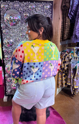 QOS Polka Dot Colorblock Martini Sweater - Boutique Bella BellaQueen of Sparkles