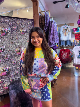QOS Polka Dot Colorblock Martini Sweater - Boutique Bella BellaQueen of Sparkles