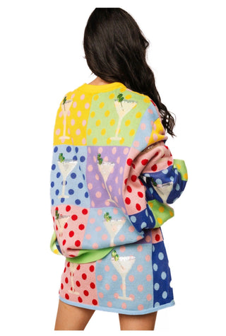QOS Polka Dot Colorblock Martini Sweater - Boutique Bella BellaQueen of Sparkles