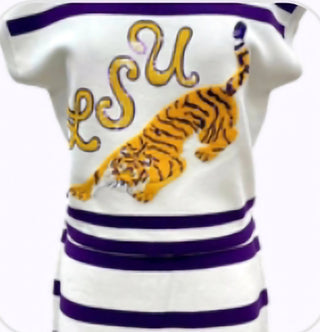 QOS - Purple & Gold 'LSU Tigers' Striped Short Sleeve Top - Boutique Bella BellaQueen of Sparkles