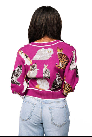 QOS Purple Queen of Cats Button Up Cardigan - Boutique Bella BellaQueen of Sparkles