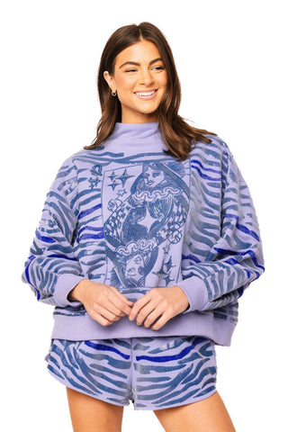 QOS Purple Sequin Tiger Print QOS Card Mock Neck Sweatshirt - Boutique Bella BellaQueen of Sparkles