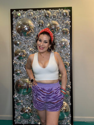 QOS Purple Sequin Tiger Print QOS Sparkle Short - Boutique Bella BellaQueen of Sparkles