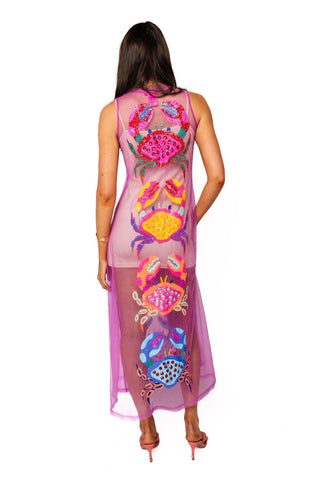 QOS Purple Sheer Multi Crab Coverup Midi Dress - Boutique Bella BellaCoverup
