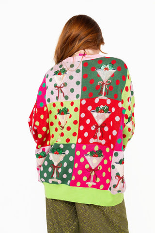 QOS Rainbow Colorblock Polka Dot Christmas Martini Sweater - Boutique Bella BellaQueen of Sparkles