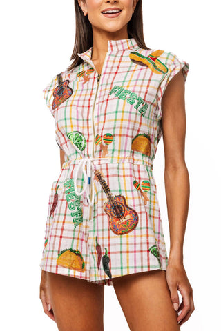 QOS Rainbow Plaid Cinco de Mayo Icon Zip Up Cotton Romper - Boutique Bella BellaQueen of Sparkles