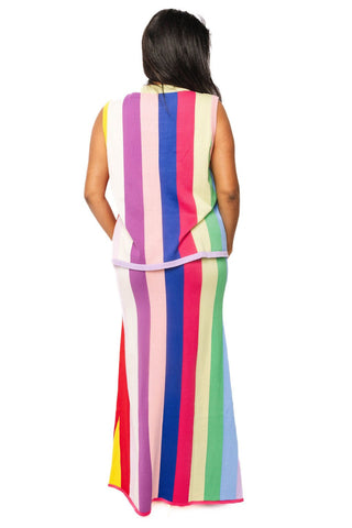 QOS Rainbow Striped Knit Midi Skirt - Boutique Bella BellaQueen of Sparkles