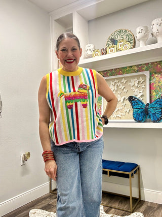 QOS Rainbow Striped Piñata Knit Tank - Boutique Bella BellaQueen of Sparkles