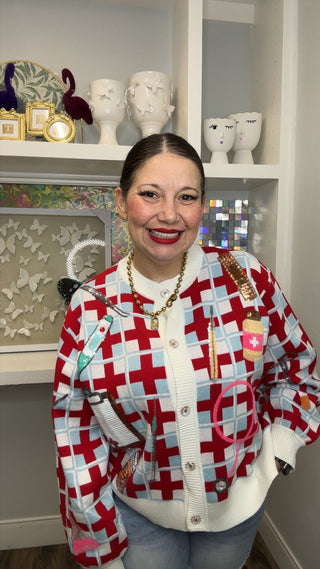 QOS Red & Blue Medical Supply Cardigan - Boutique Bella BellaQueen of Sparkles