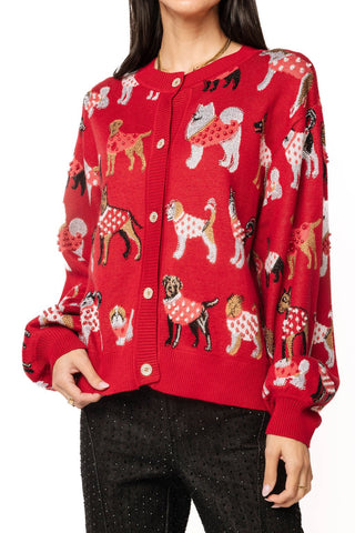 QOS Red Dogs in Polka Dot Sweaters Button Up Cardigan - Boutique Bella BellaQueen of Sparkles