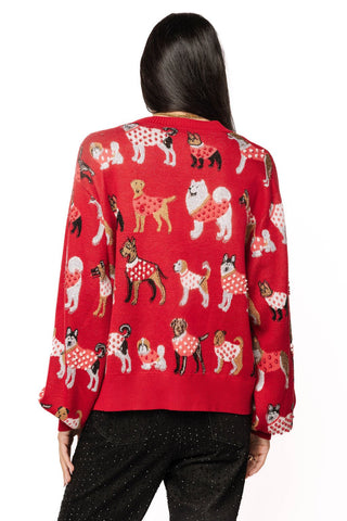 QOS Red Dogs in Polka Dot Sweaters Button Up Cardigan - Boutique Bella BellaQueen of Sparkles