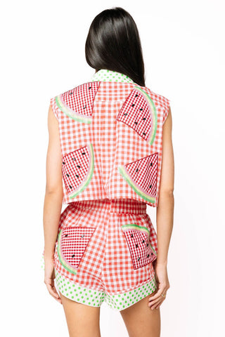 QOs Red Gingham & Green Polka Dot Watermelon Shorts - Boutique Bella BellaShorts