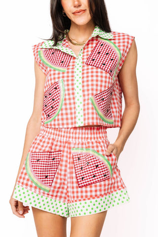 QOs Red Gingham & Green Polka Dot Watermelon Shorts - Boutique Bella BellaShorts