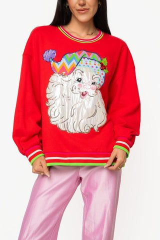 QOS Red Multi Hat Metallic Santa Sweatshirt - Boutique Bella BellaQueen of Sparkles