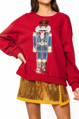 QOS Red Nutcracker in Denim Suit Sweatshirt - Boutique Bella BellaQueen of Sparkles