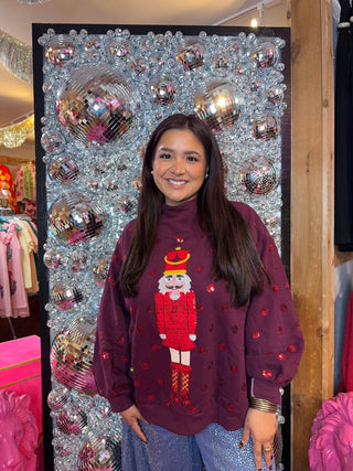 QOS Red Polka Dot QOS Card Logo Nutcracker Mockneck Sweatshirt - Boutique Bella BellaQueen of Sparkles