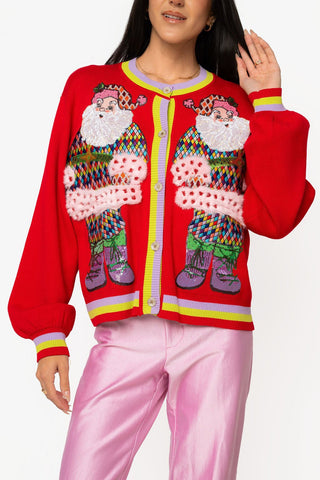 QOS Red Rainbow Santa Button Up Cardigan - Boutique Bella BellaTops