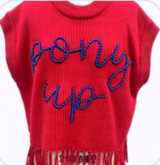QOS - Red & Royal 'Pony Up' Fringe Sweater Vest - Boutique Bella BellaQueen of Sparkles