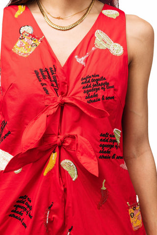 QOS Red Spicy Margarita Recipe Icon Tie Romper - Boutique Bella BellaQueen of Sparkles