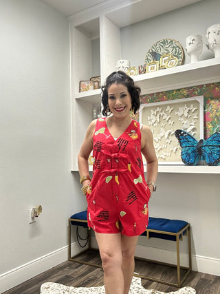 QOS Red Spicy Margarita Recipe Icon Tie Romper - Boutique Bella BellaQueen of Sparkles