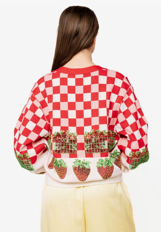 QOS Red & White Checkered Strawberry Button Up Cardigan - Boutique Bella BellaCardigan