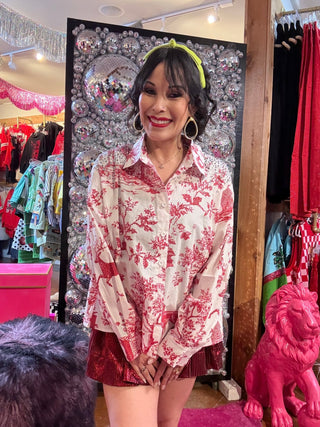 QOS Red & White Christmas Twall Cotton Button Up Top - Boutique Bella BellaQueen of Sparkles