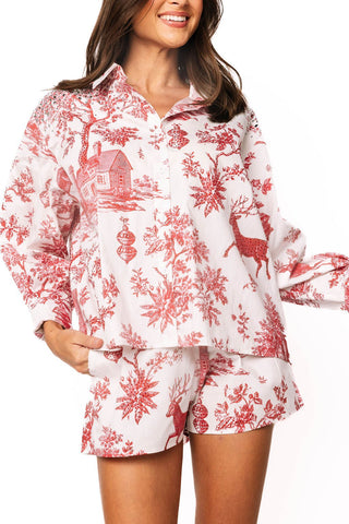QOS Red & White Christmas Twall Cotton Button Up Top - Boutique Bella BellaQueen of Sparkles