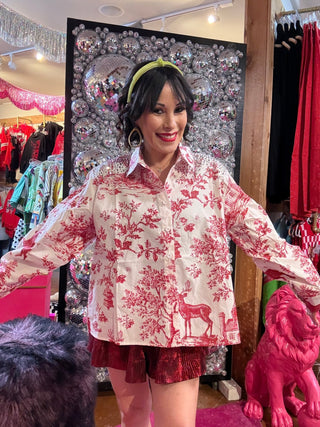 QOS Red & White Christmas Twall Cotton Button Up Top - Boutique Bella BellaQueen of Sparkles