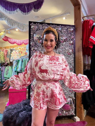 QOS Red & White Christmas Twall Cotton Short - Boutique Bella BellaQueen of Sparkles