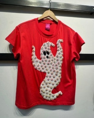 QOS Red & White Sequin Flower Ghost Tee - Boutique Bella BellaQueen of Sparkles